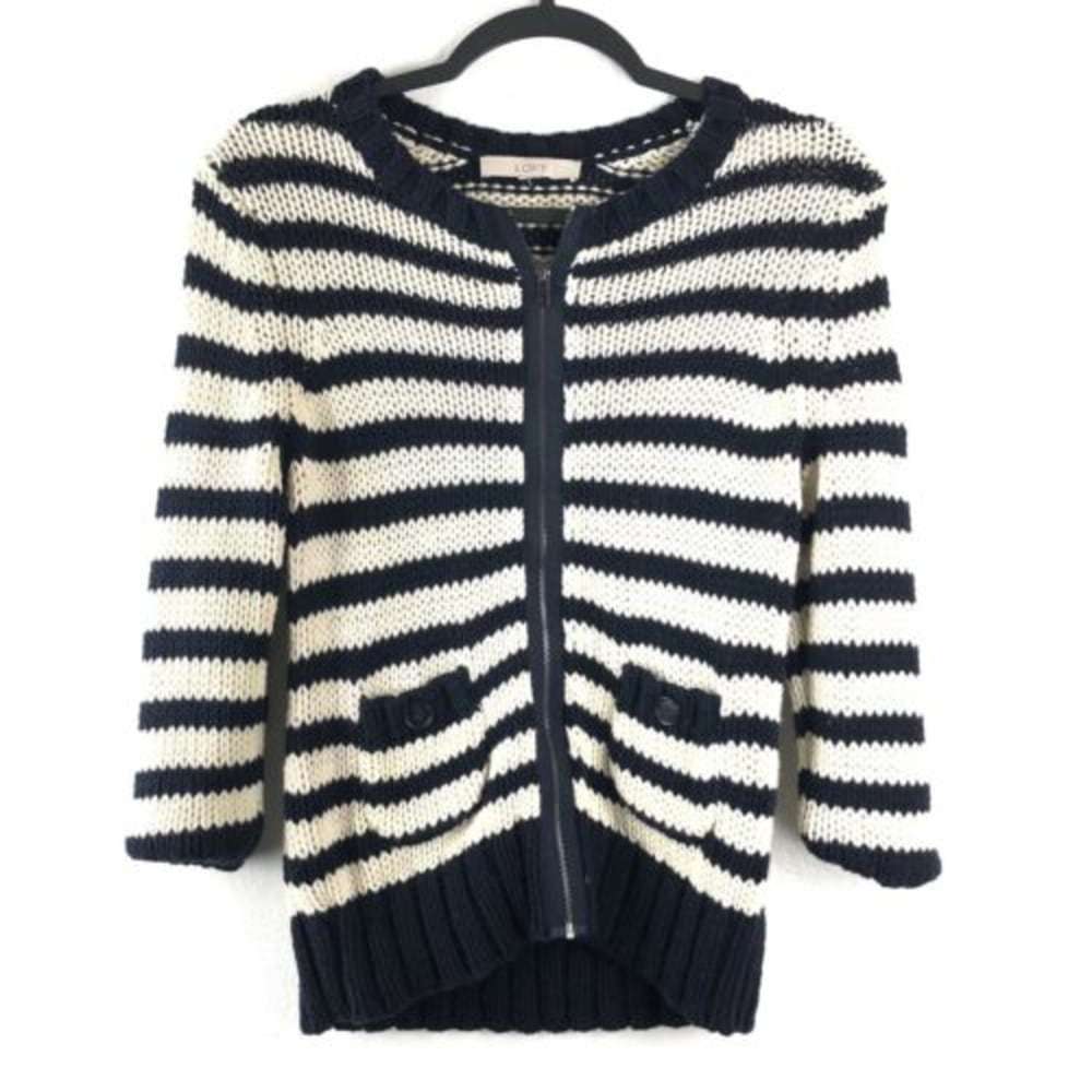 LOFT Knit Stripe Sweater Zip Front S